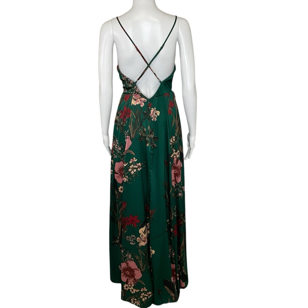 NWT Lulus Still the One Emerald Green Floral Print Satin Maxi Dress S - Picture 8 of 9